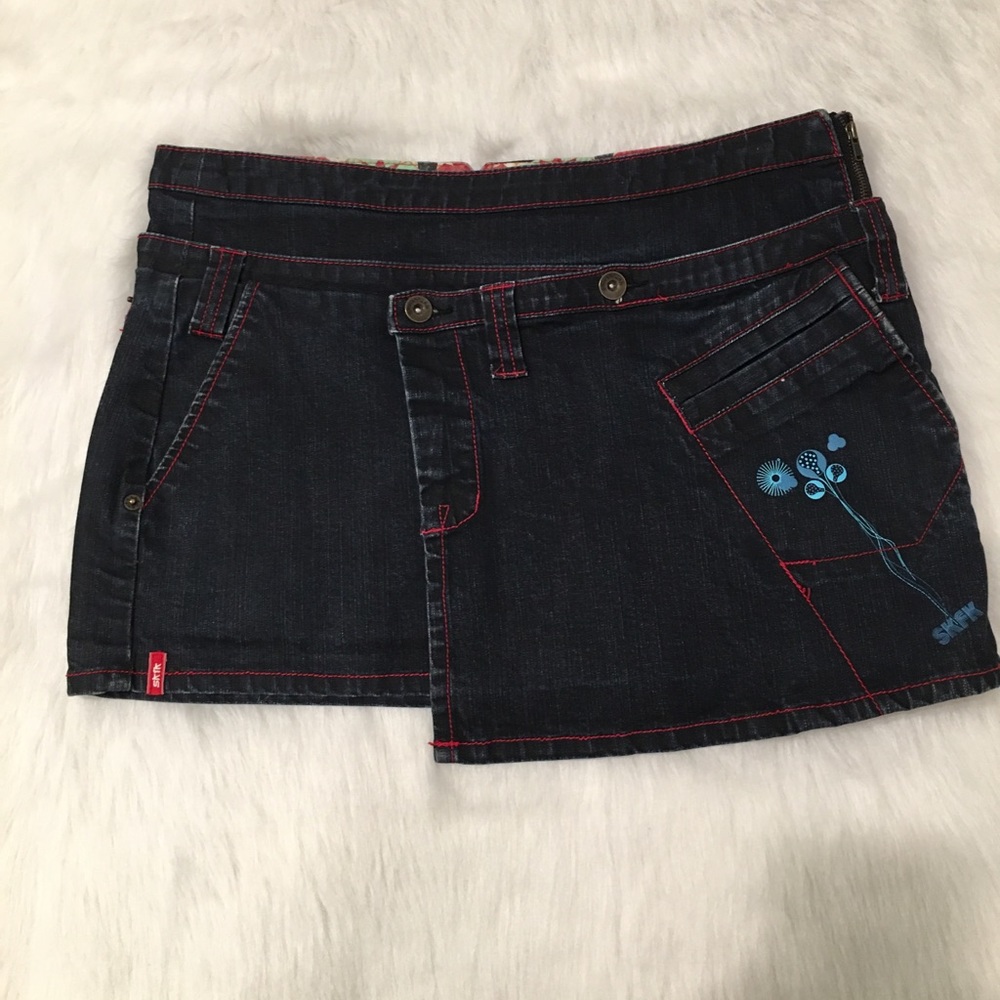 Skunkfunk Araia Dark Washed Wrap Button Mini Skirt